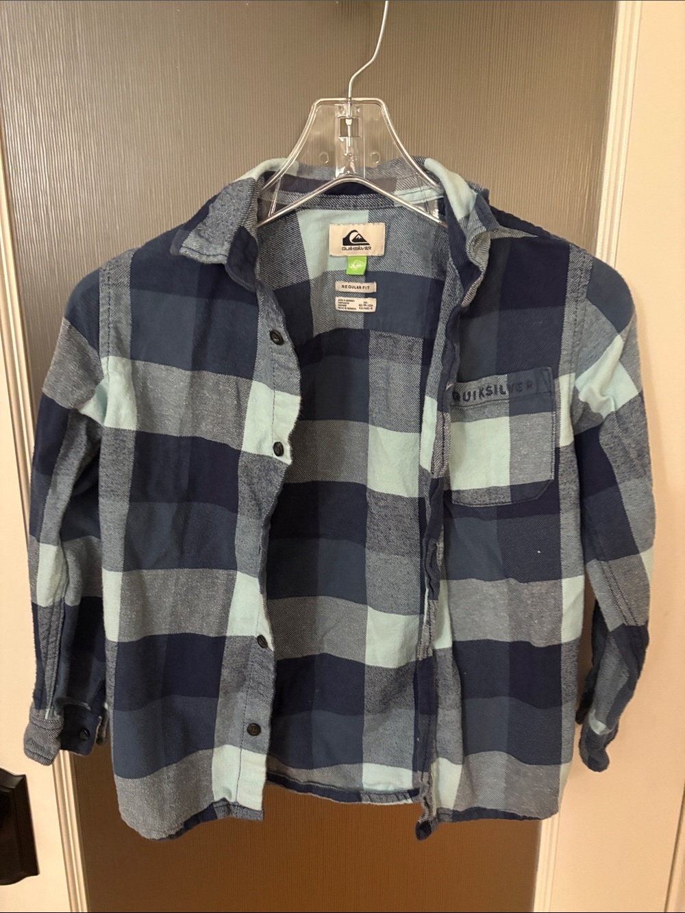 Quiksilver kid's Navy and Light Blue Plaid Button-Up Shirt